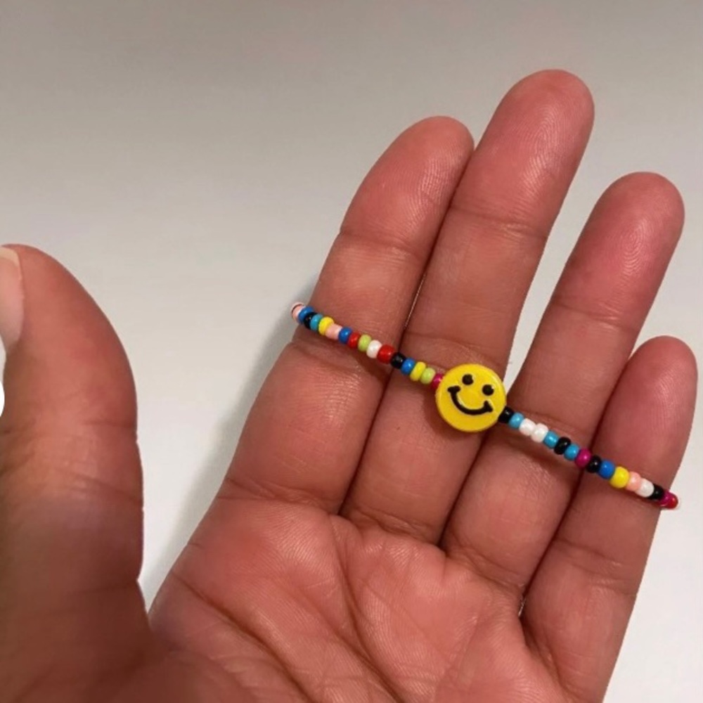 Y2K Inspired Smiley Face Glass Seed Bead Stretch Bracelet